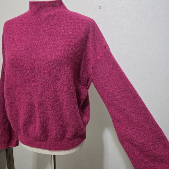Lineamaglia Magenta Pink Mock Neck Sweater Balloon Sleeve Knit Pullover Large - Picture 2 of 11